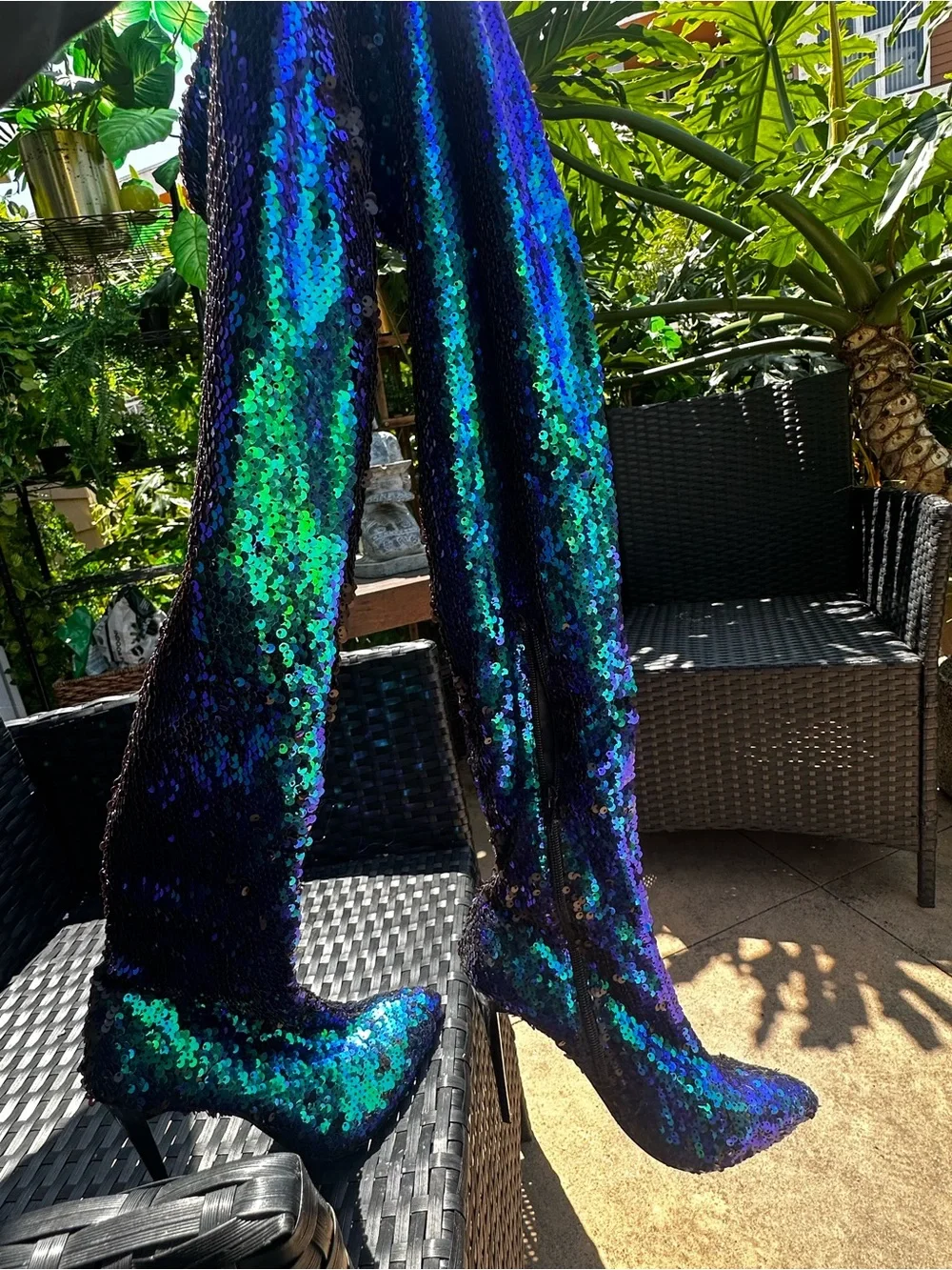 Dolls Kill Iridescent Sequin Over-the-Knee Boots in Blue-Green-Purple - Picture 5 of 6